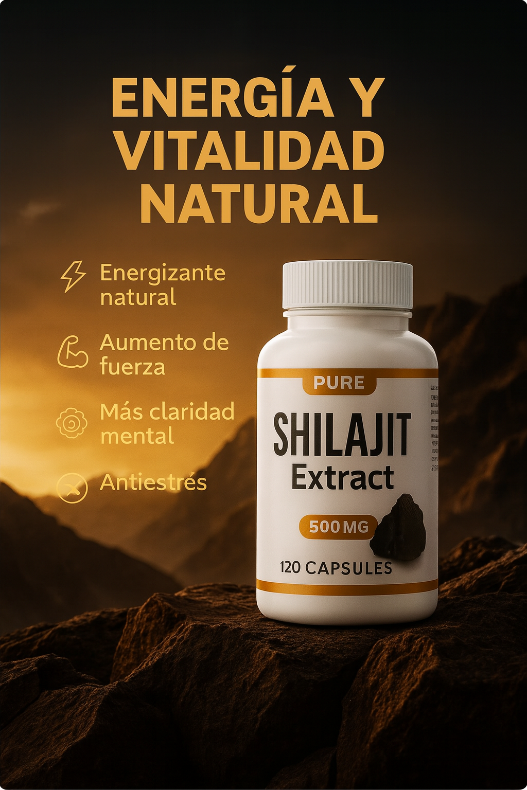 Energía Diaria, Potencia Física y Bienestar Total | Shilajit Máxima Pureza – 500 mg 120 capsulas